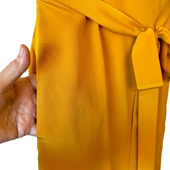 LILYSILK Silk Wrap Dress Sun Yellow Side Pockets Cap Sleeve Size M - Picture 3 of 15